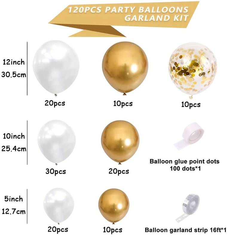 85c04433292ef0b402e07806331621f6.jpg 120 styk ballong garland arch kit med konfetti - Hvit og gull - Bilde 1