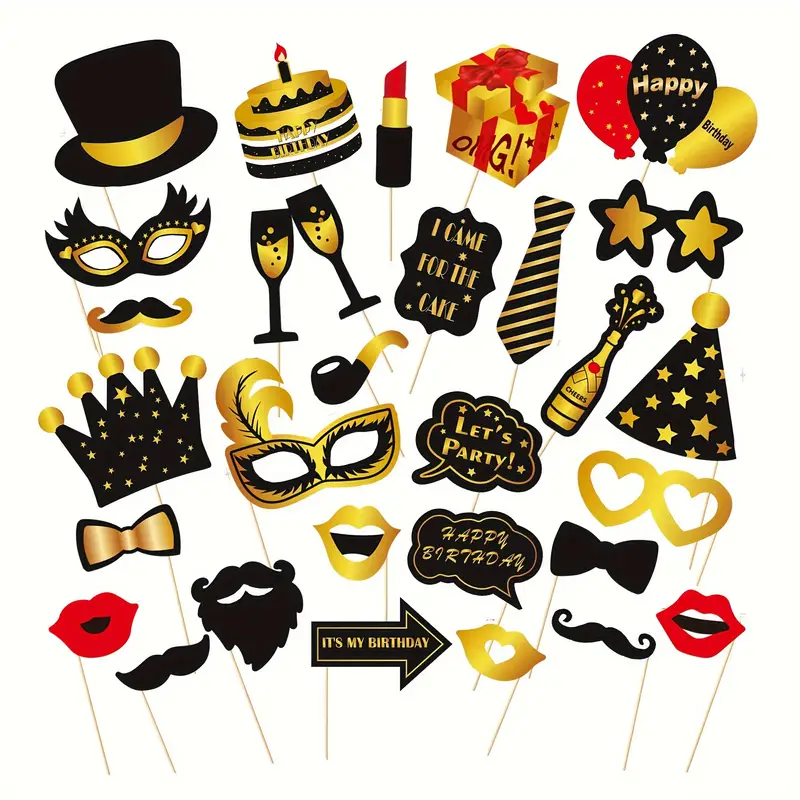 be81b8c862ac751155bf4cd77e360ab7.webp 30 styk photobooth bursdagsrekvisitter av Papp på Pinne - Bilde 1